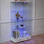 Vitrine moderne en verre avec lumières DEL, 4 tablettes et 2 grands tiroirs pour un rangement sécuritaire et élégant.-122751219