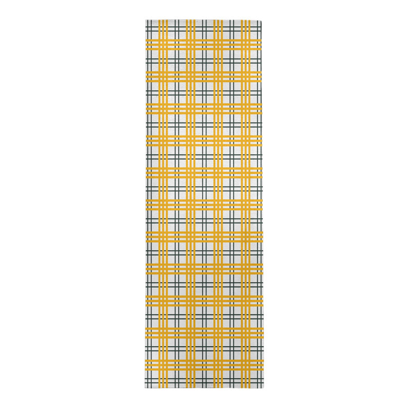 Tapis jaune / blanc à carreaux, Tapis de couloir 2 pi 6 po x 8 pi