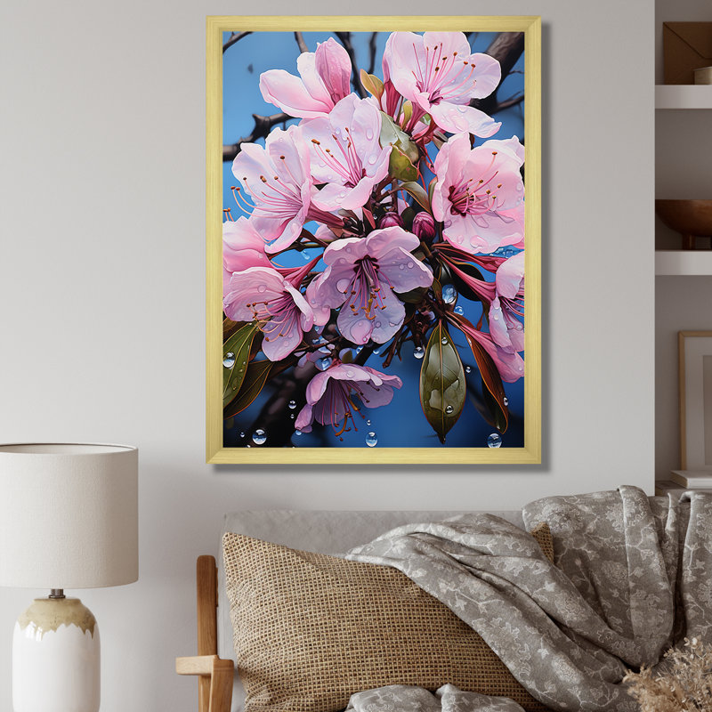 «Pink Celestial Blooms Radiance» sur toile, H 40 po x l 30 po x P 1,5 po, Cadre doré simple