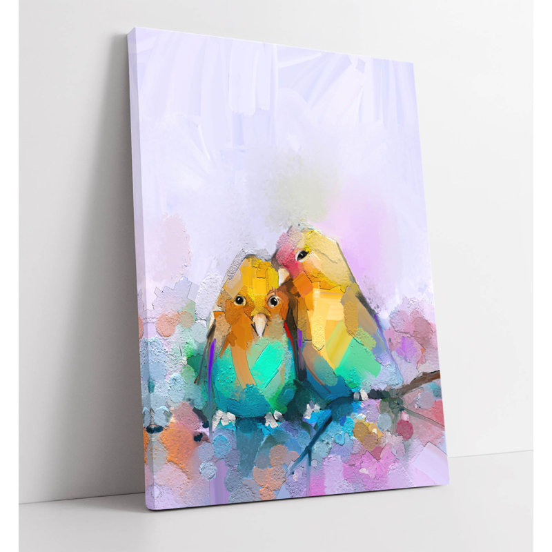 Colourful love birds in love Canvas Wall Art Print Picture, 91.44 cm H x 60.96 cm W