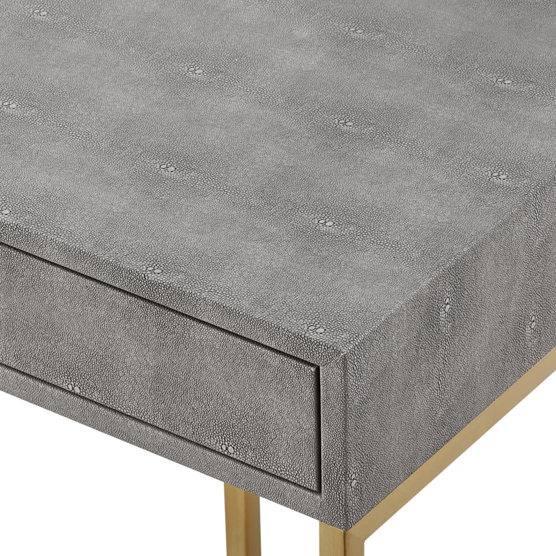 Yadira 47.3" Faux Shagreen Console Table, Gray/Gold