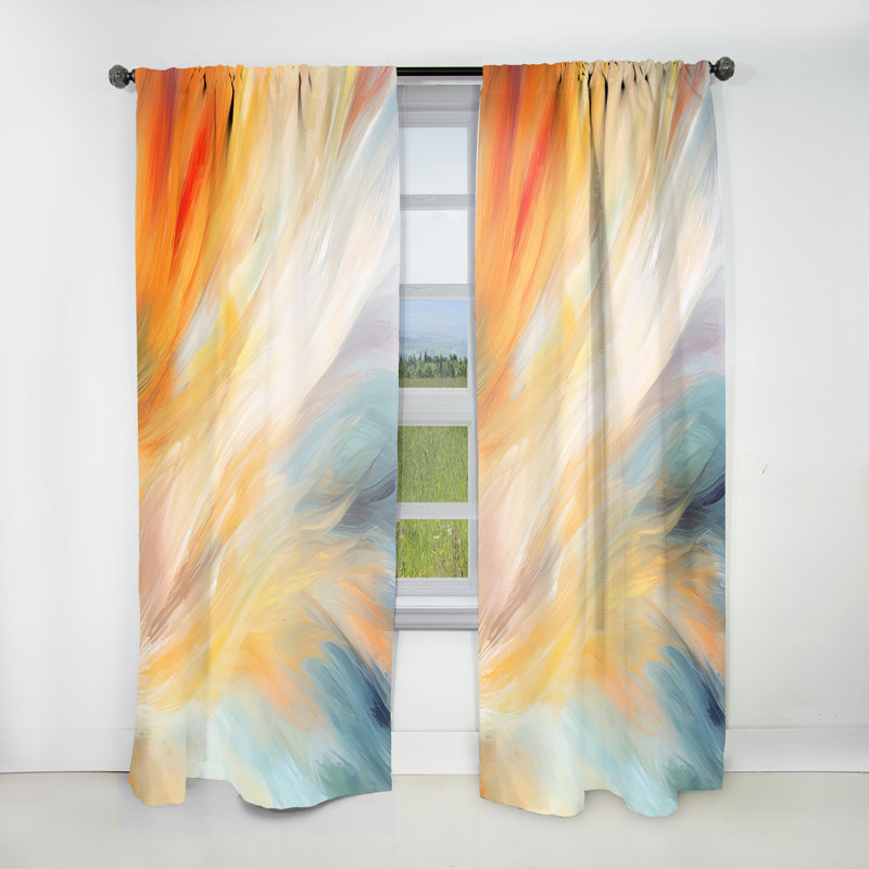 Rideau de velours abstrait en velours rétro bleu et orange Vintage I - 1 panneau, L 52 po x L 90 po