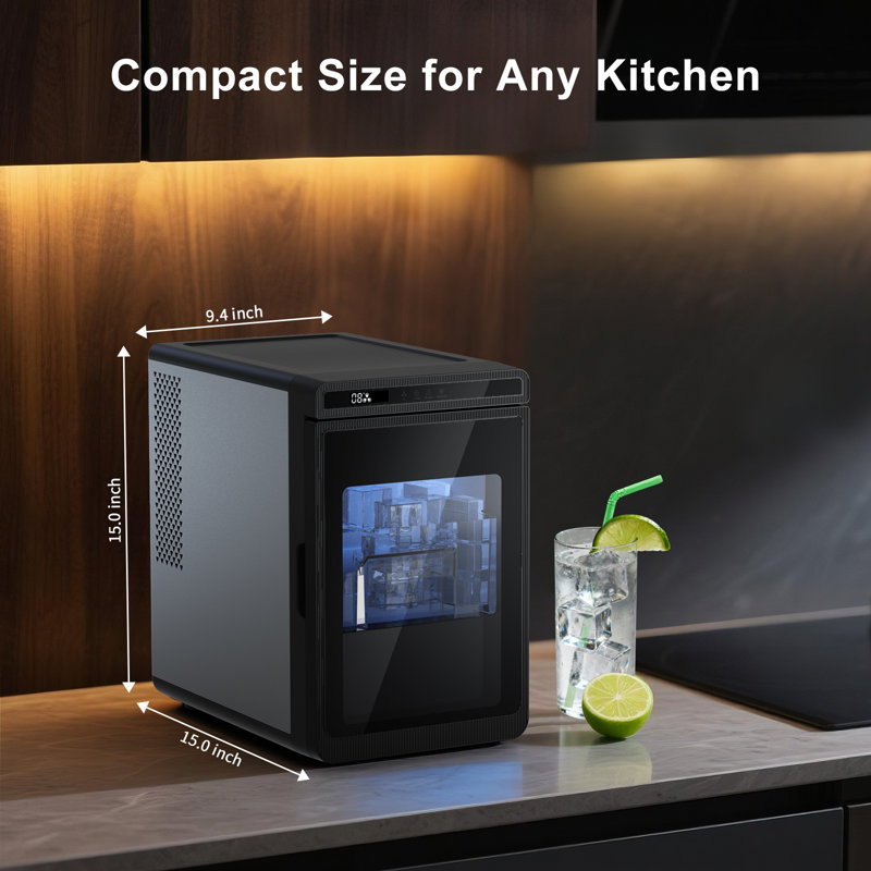 Northair Crystal Clear Large 1.6" Ice Cube Maker,3 Ice Cube In 25mins , Self-cleaning Portable Ice Maker For Home & Bar