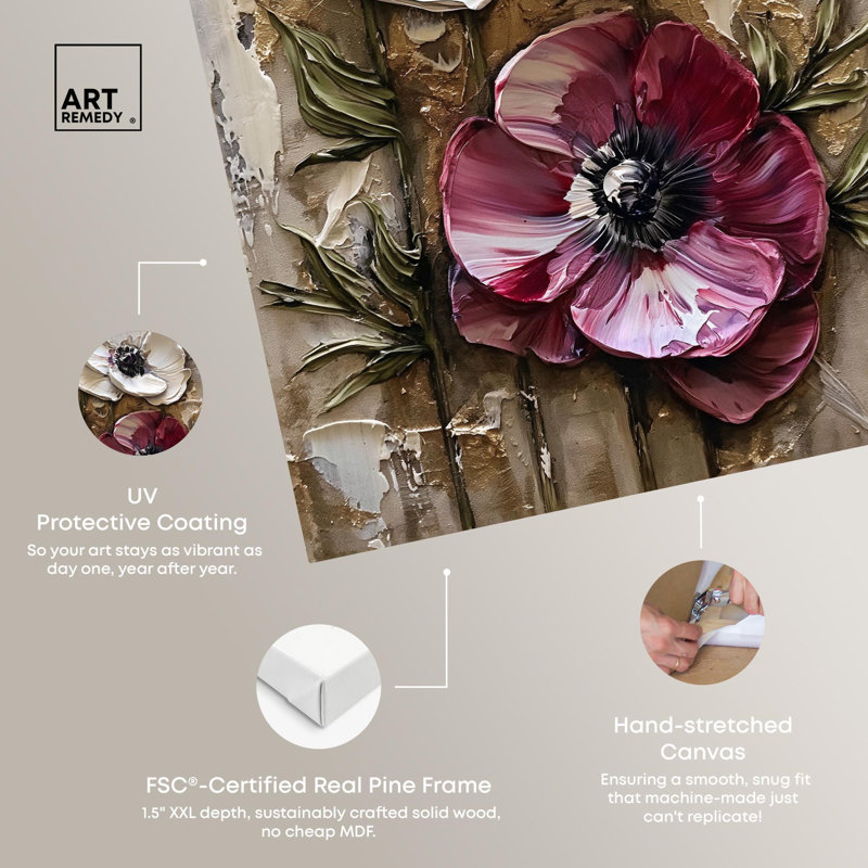 Large Beige and Red Floral Canvas Art