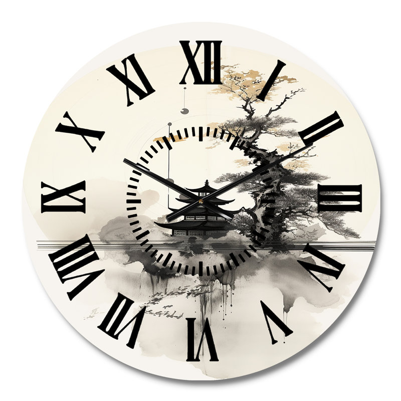 Art asiatique Samurais paysage II - horloge murale asiatique, Médium