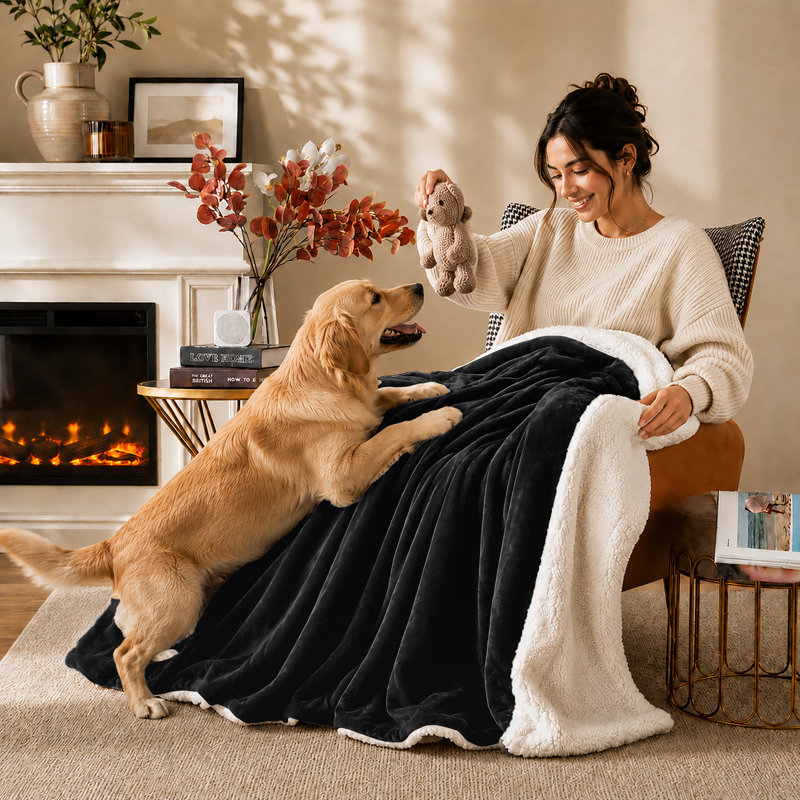 Reversible Sherpa Fleece Blanket | Ultra Soft Warm Throw for Sofa, Bed & Cosy Nights, Black, King (200cm x 240 cm)