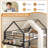Metal Bunk Bed Twin Over Twin Size With Art Table and 2 Drawers, House Shaped Low Twin Bunk Beds With Bookshelf, Full-length Guardrail And Ladder, Black-1499045532