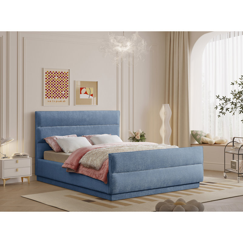 Paxton Tufted Upholstered Standard Bed, Queen, Light Blue Chenille Fabric