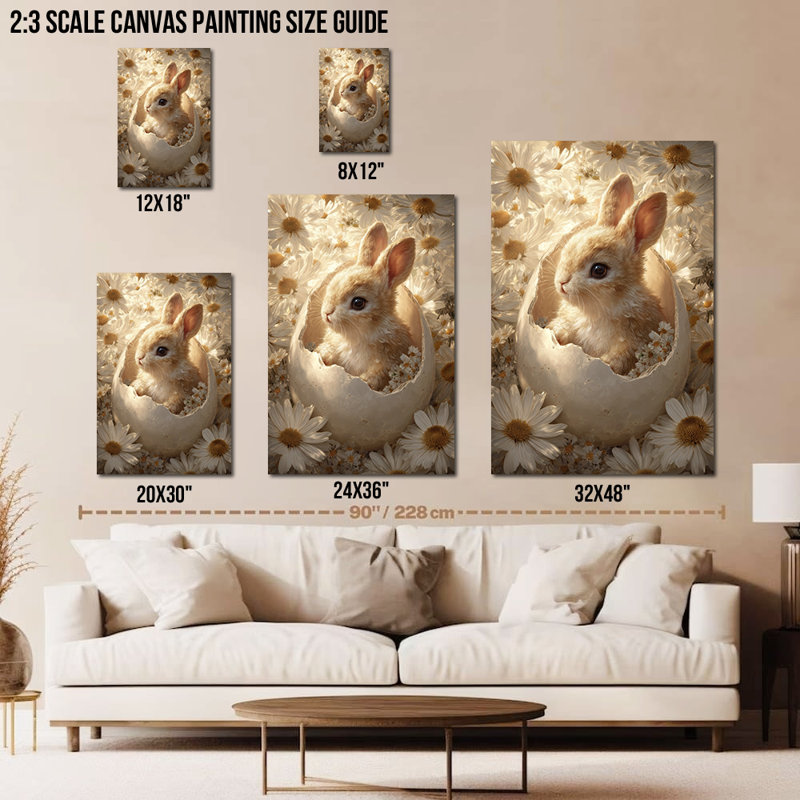  Art mural sur toile lapin - Pâques et printemps, décoration murale pour la maison, art mural lapin avec marguerites, œuvre d'art de qualité galerie avec cadre en toile tendue, 20 po x 30 po