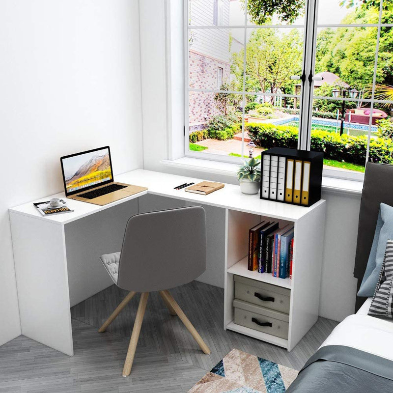 Upsilon L-Shape Computer Desk, White