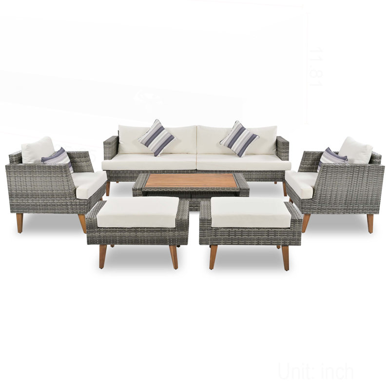 Luka Outdoor 6-Piece PE Rattan Conversation Set with Cushions, Gray/Beige