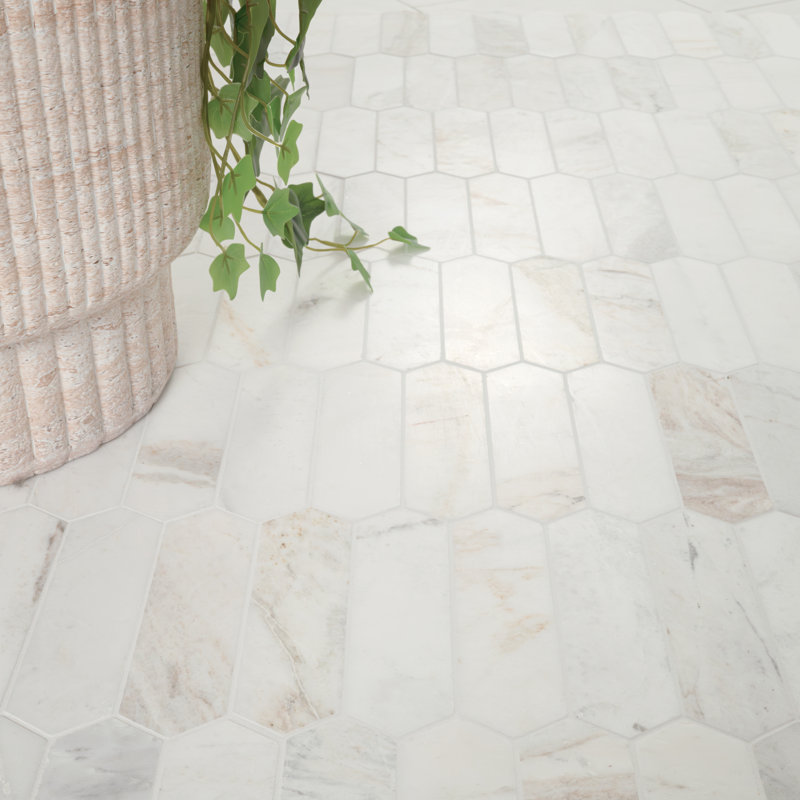 Castella de Blanc Spire 12 in. x 12 in. Honed Marble Mosaic Floor and Wall Tile, Arabescato Venato