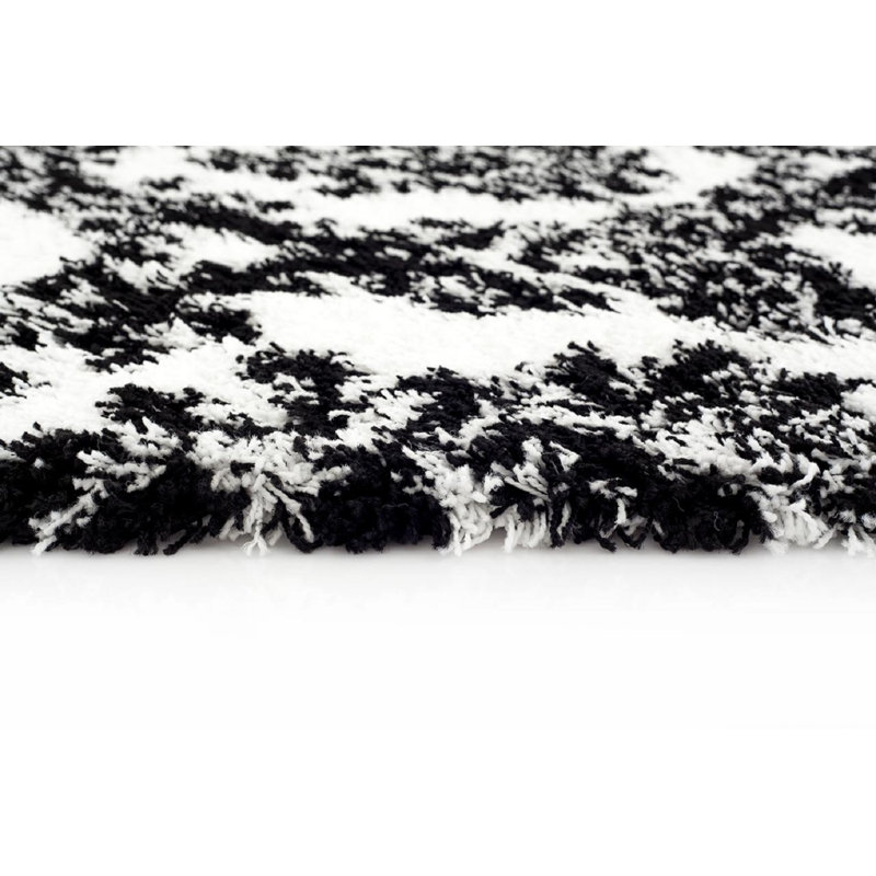 Tapis intérieur/extérieur blanc/noir oriental Milne, Rectangle de 5 pi x 7 pi