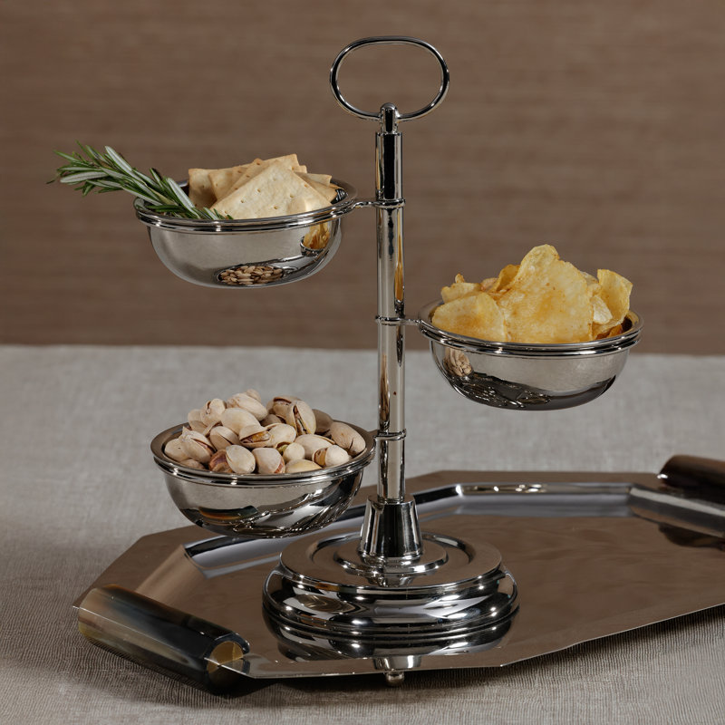 Desserte à apéritif et à condiments en métal poli à 3 niveaux, Nickel