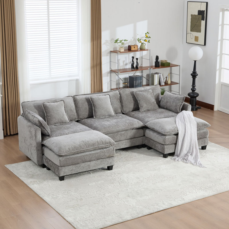 Kismet  Modern Sectional With Chenille Fabric And Double-Layer Cushions, Gray Chenille
