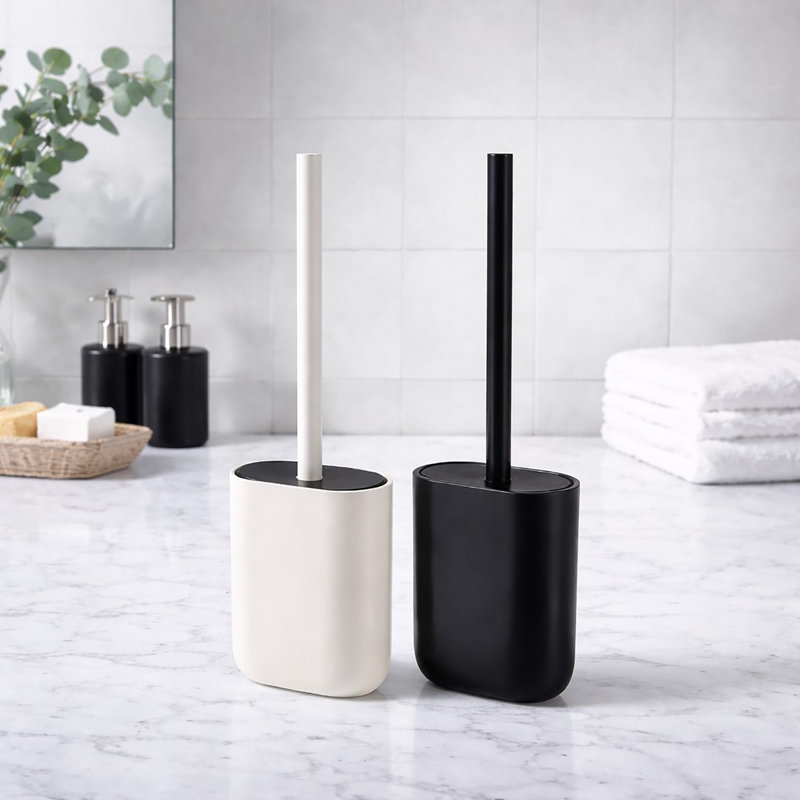 Ensemble de brosse de toilette et support ovale noir, Noir
