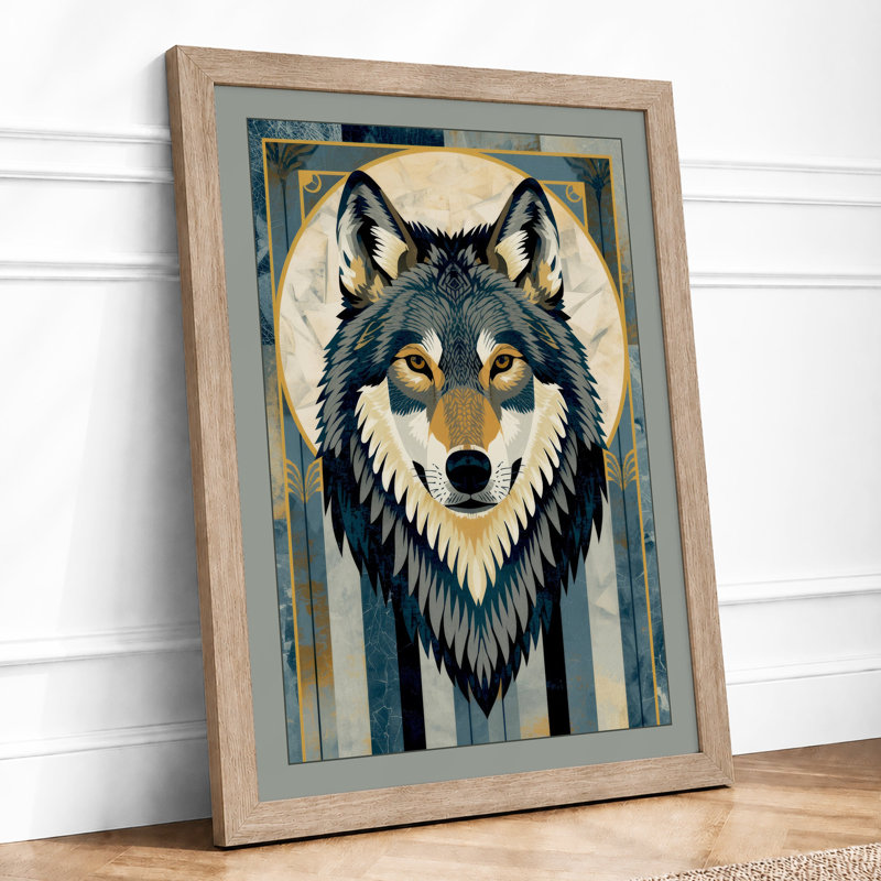 Noble Wolf Geometric - Framed Print, A1 - 84.1 x 59.4 cm, Oak