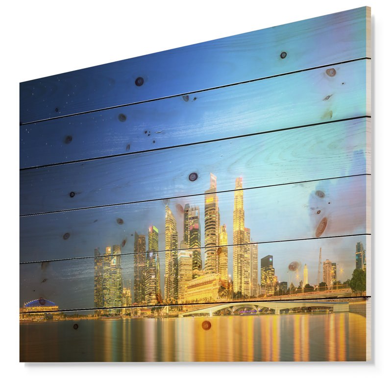 «Singapour horizon et marina bay», impression, Bois, H 36 po x l 46 po x P 1,5 po