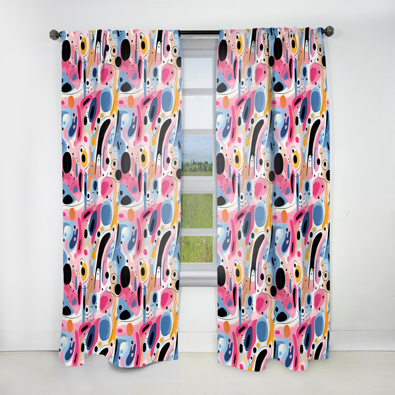 Rideau obscurcissant abstrait bleu et rose Mid-Century, L 52 po x L 120 po