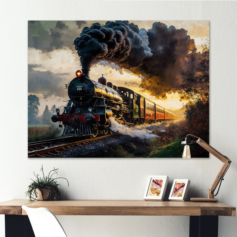 Vieux train aux États-Unis - train, art mural, L 32 po x H 16 po x P 1 po, Toile tendue