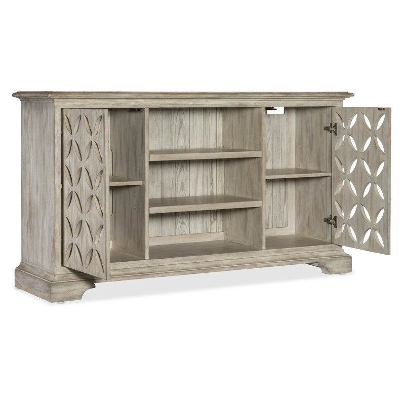 Gray Rustic Oak Veneer Entertainment Console with Cabinet