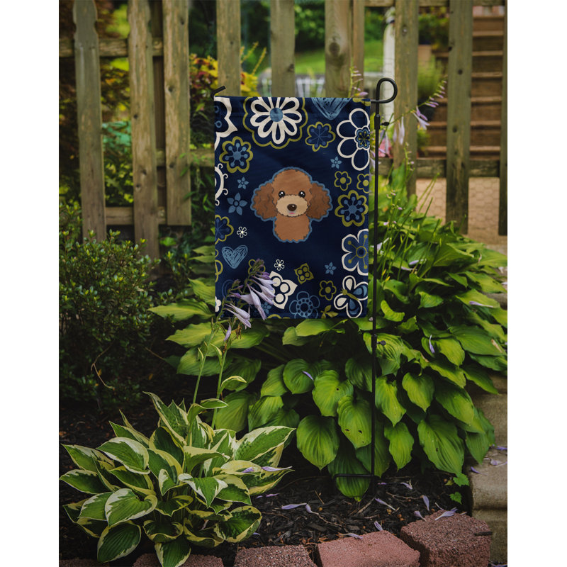 Terrier en fleurs à 2 côtés en polyester 15 x 11,5 po drapeau de jardin, Caniche (brun)