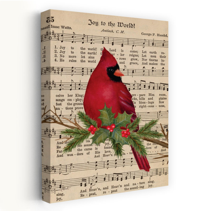 Cardinal Carols Holly Contemporary Tree Winter Art, 24" H x 16" W