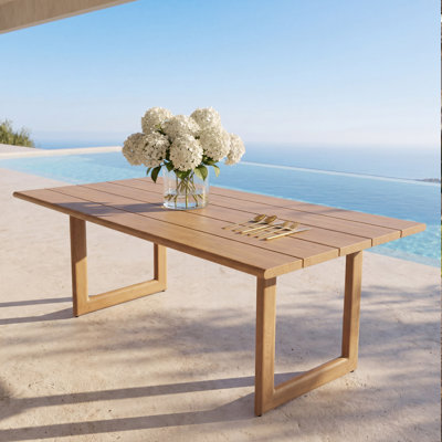 Table de salle à manger d'extérieur en aluminium thermolaqué, finition aspect bois: 0% déforestation, 100% âme de bois