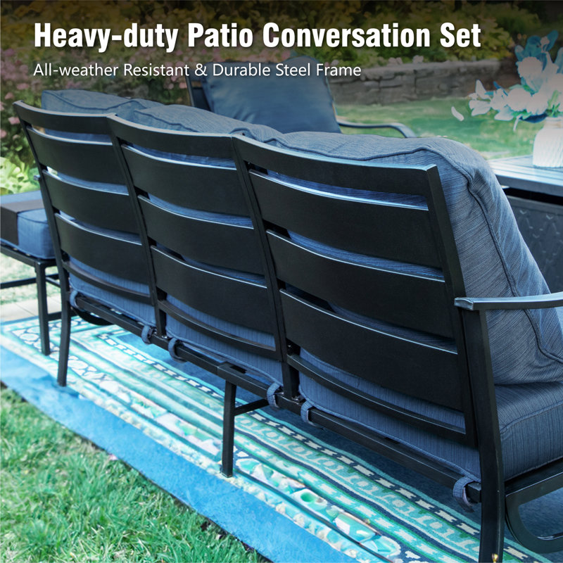 Tapasi 9 - Person Patio Conversation Set with Swivel Lounge Chairs & Optional Firepit Table, Peacock Blue, No