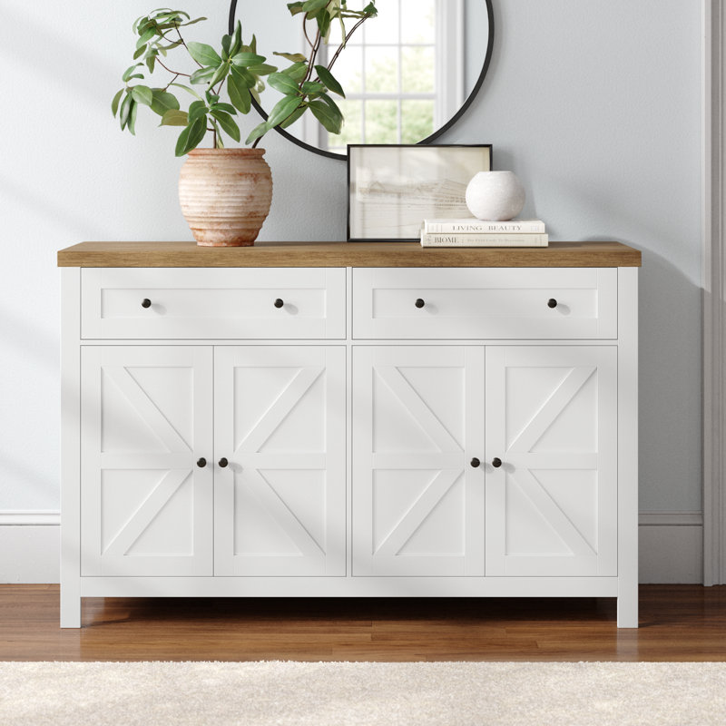 Buffet moderne 55,1 "avec crédence et armoires de rangement Zosia, Blanc / Brun