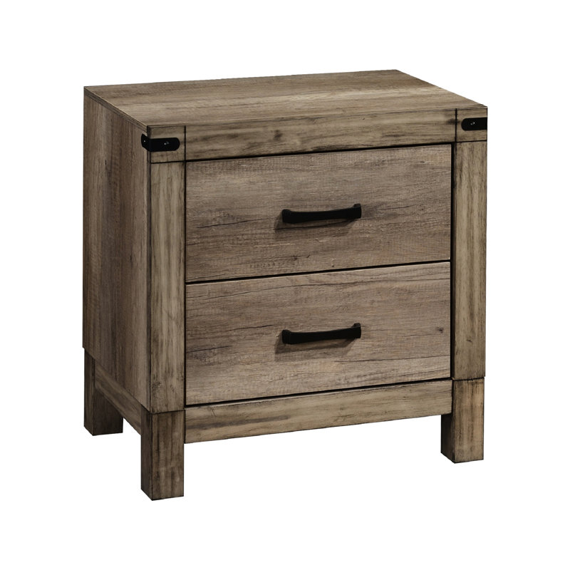 Brown Bedroom Nightstand - 2 Drawer Solid Wood With Rustic Design Element For In Feature