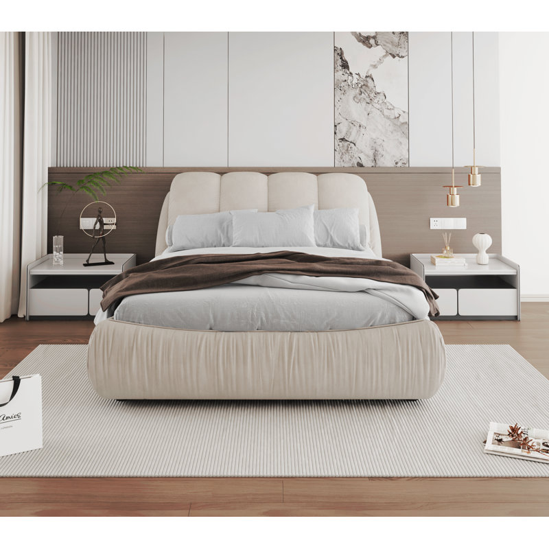 Lit-bateau tapissier Henness, Grand, Beige