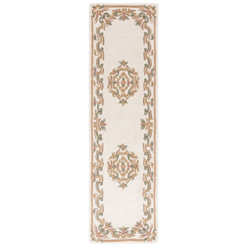Stemple Hand Tufted Wool/Cotton Floral Rug in Green/Ivory, Runner 2'3" x 8'