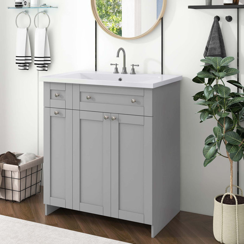 Ensemble de meuble-lavabo simple 30 po avec plateau en résine Eliseu, Gris