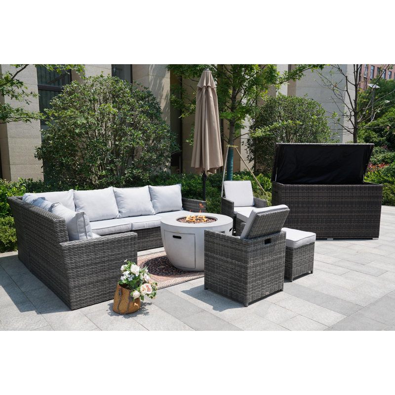 Ensemble de conversation modulaire 10 pièces avec coussins, gris