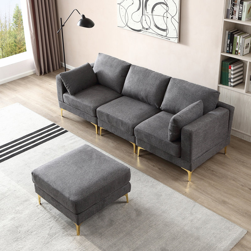 Canapé en L, Tissu gris foncé