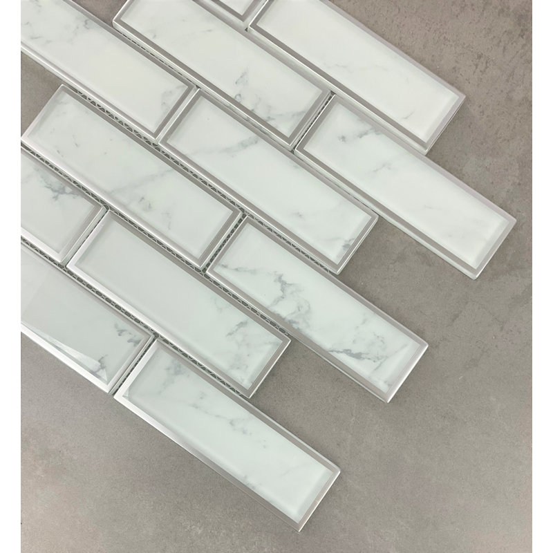2 X 6 Brick Glass Wall Mosaic Tile, Ivory