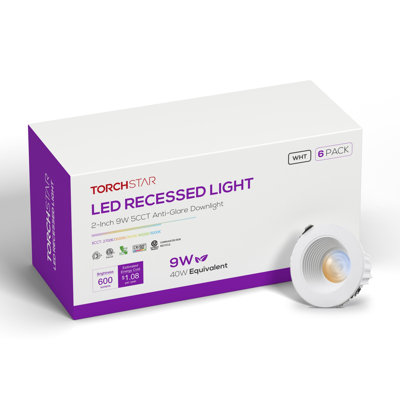 Éclairage encastré à DEL de 2 po Softlux, anti-reflets, sans éclairage, sélectionnable 5CCT 2700K-5000K, 600LM 9W, IRC 90+, à intensité variable, classé IC étanche à l'air, homologué ETL