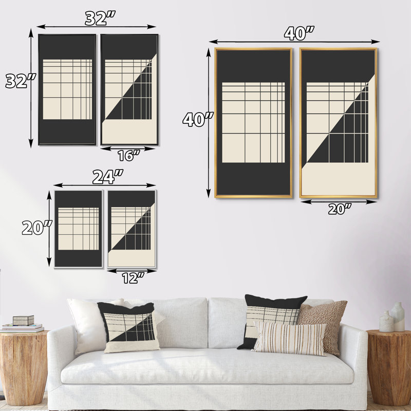 «Minimalist Monicoloch Square Retro Design IV», ensemble de 2 peintures, H 40 po x l 40 po x P 1,5 po, Cadre doré