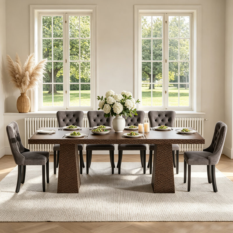 Ensemble de table et de chaises extensibles de 160 à 240 cm avec chaises rembourrées, style rustique rectangulaire, idéal pour la maison ou le bureau.