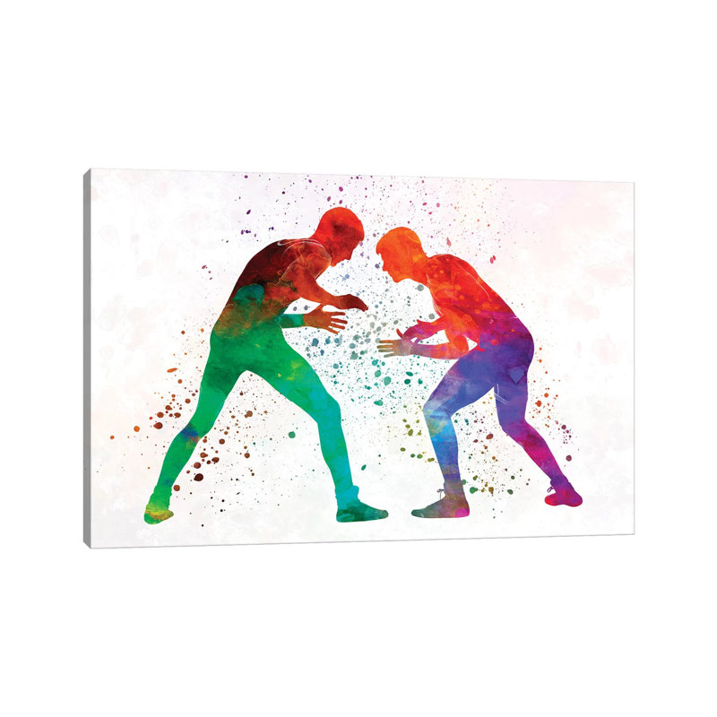 Wrestlers Wrestling Men In Watercolour I by Paul Rommer - Wrapped Canvas Painting, 66.04cm H x 101.6cm W x 1.91cm D