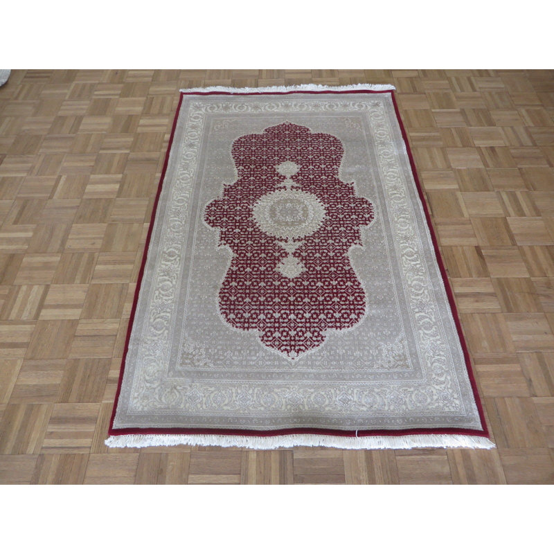 Tapis en laine rouge/beige 3 pi 10 po x 5 pi 11 po one-of-kind-noué la main Beaton