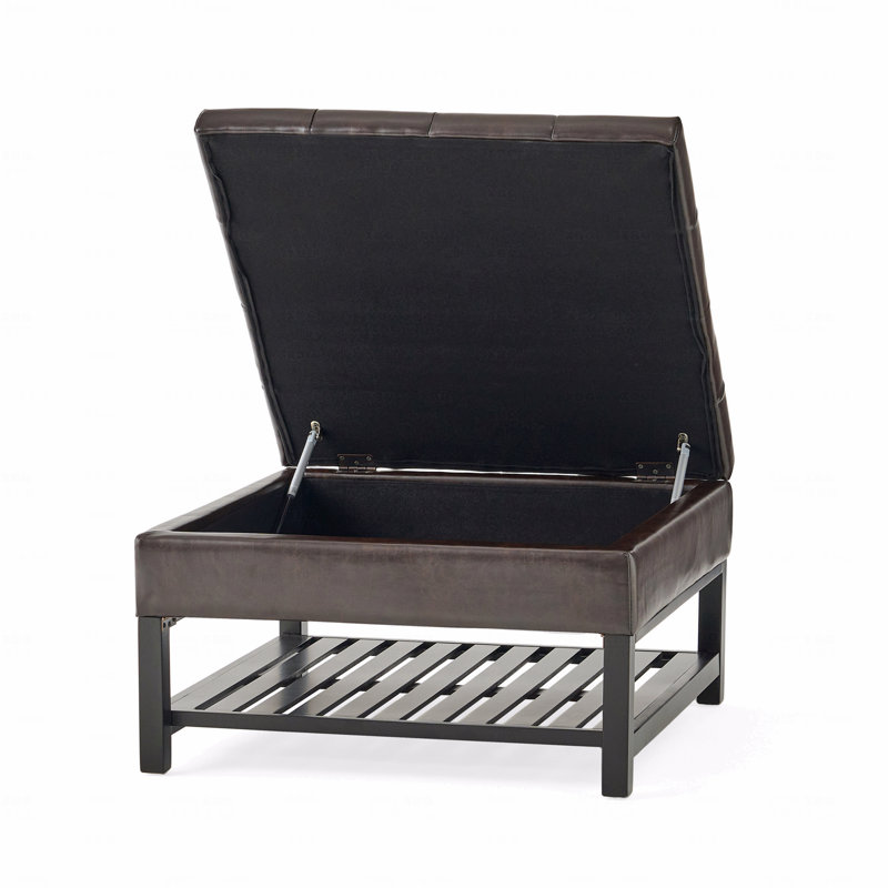 Ottoman With Storage Function And Coffee Table Function, Square Shape With Bottom Rack, Tufted Upholstered