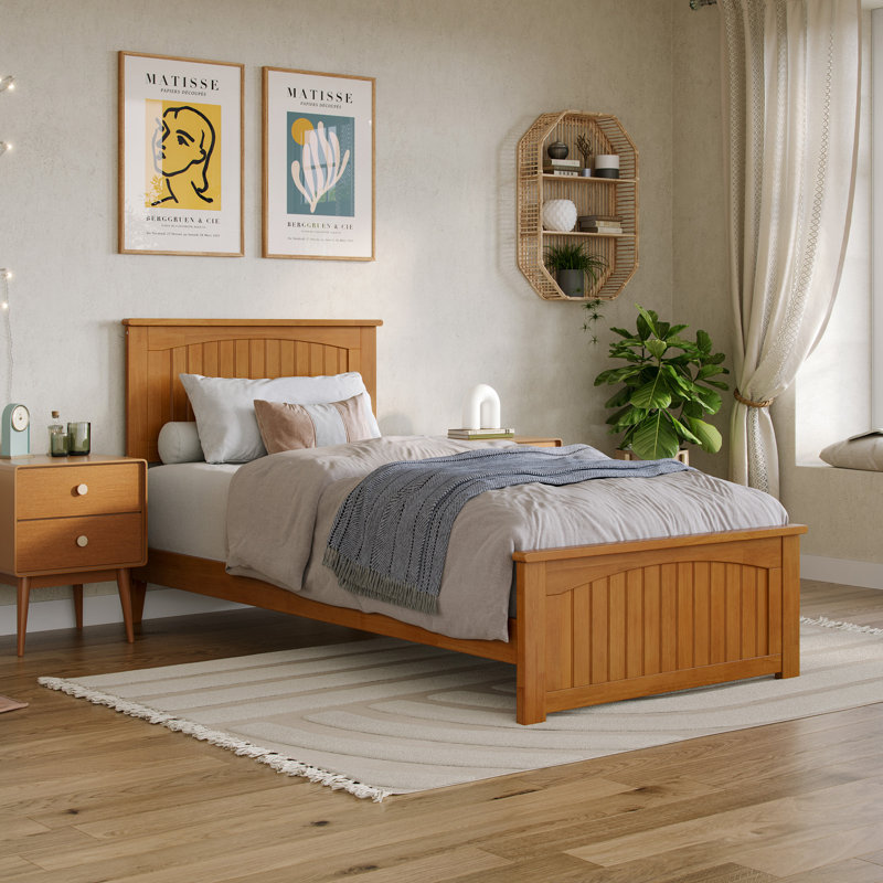 Nantucket Low Profile Solid Wood Platform Bed with Matching Footboard, Light Toffee, Extra-long Twin