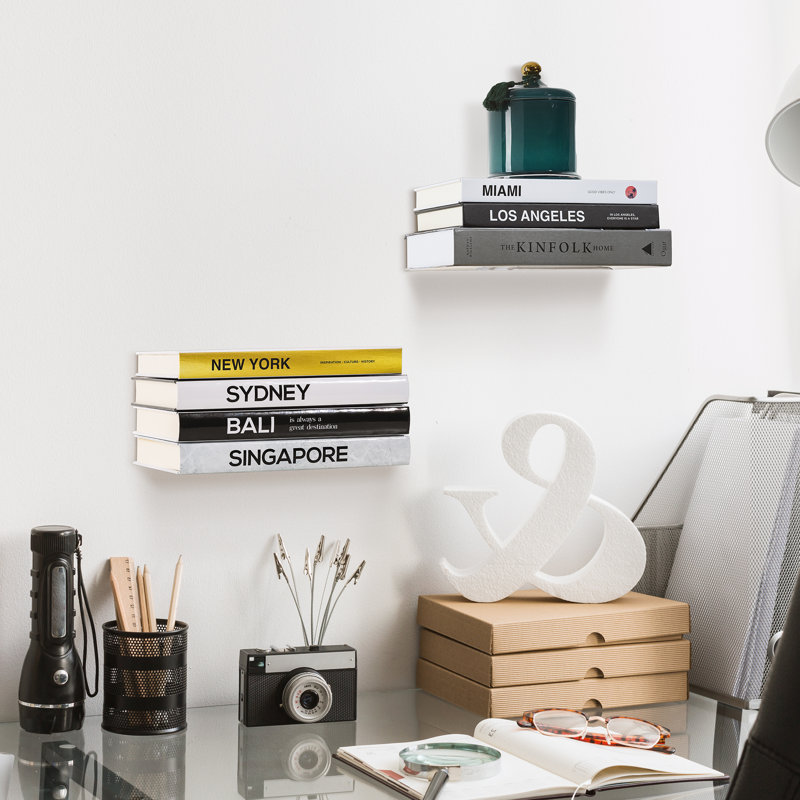 Nvisible Floating Bookshelves - Trick Of The Eye Floating Effect - Wall Mounted Bookshelf - Use In Bedroom, Office, Reading Nook, & Library, 2-pacl