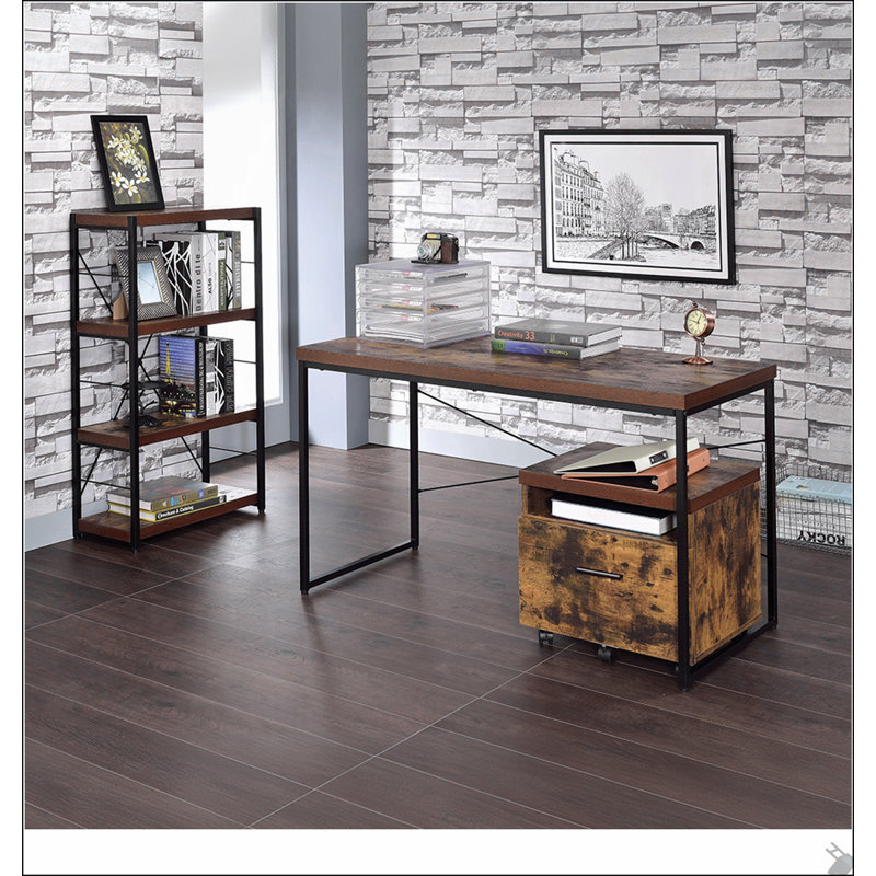 Weathered Oak and Black 3-shelf Bookcase