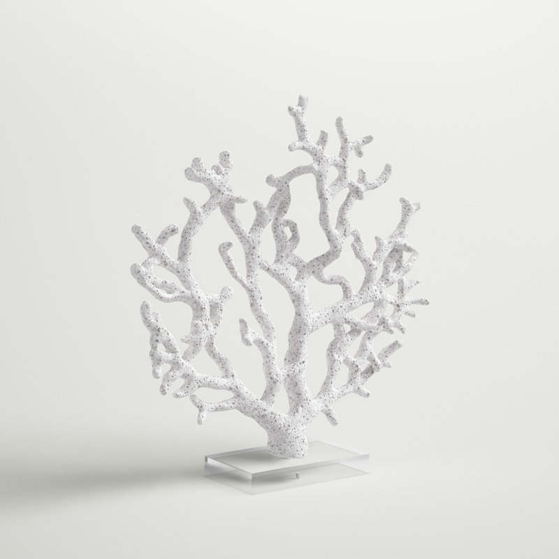 Sculpture décorative poreuse en corail blanc texturé avec base acrylique, Blanc