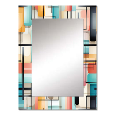 Geometric Green And Pink Gridlock - Geometric  Wall Mirror, Geometric Decorative Mirror, Printed Metal Art
