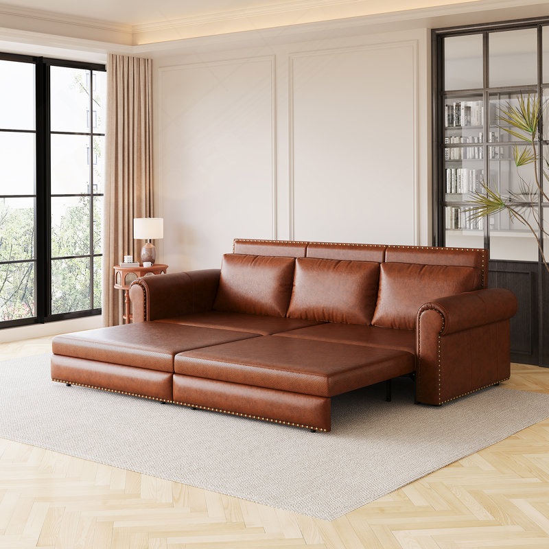 King Pull Out Sofa Bed - 3-in-1 Faux Leather Convertible