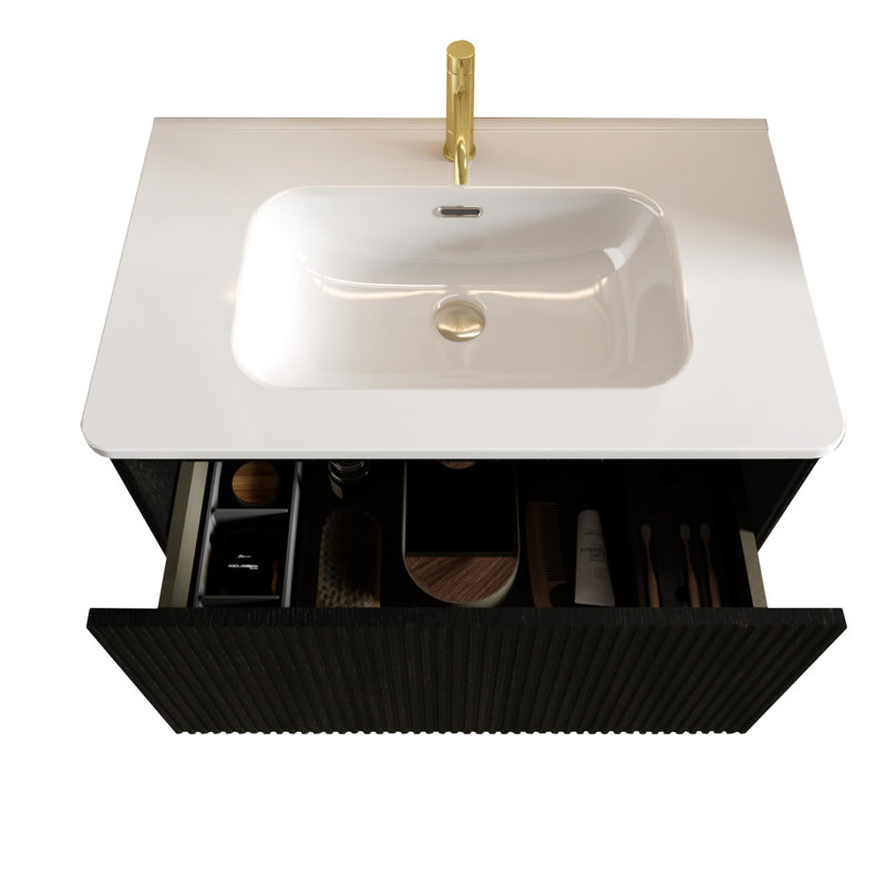 U047-Etna30w-305 Etna 30" Striped Walnut Bathroom Vanity With  Ceramic Sink Ceramic with Drawer,Bathroom Storage Cabinet